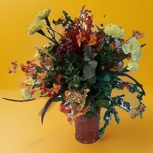 Red Vase with Faux‎ Flower Arrangement-14" Tall Autumn Colors Decorative Decor